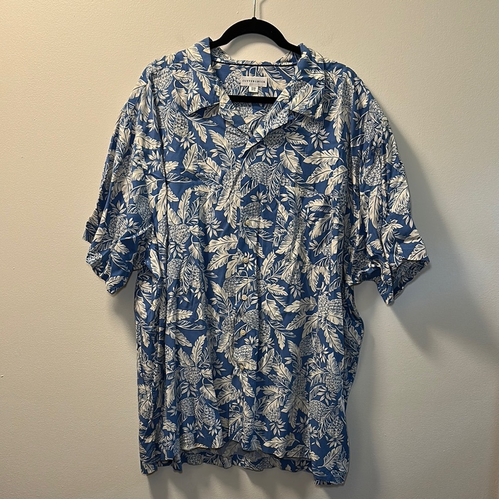 Cutter & Buck Men’s Blue Tropical/Pineapple Button Shirt Size 3XB